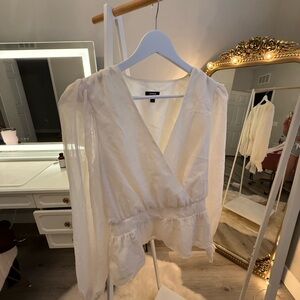 Express Elegant White Wrap Blouse